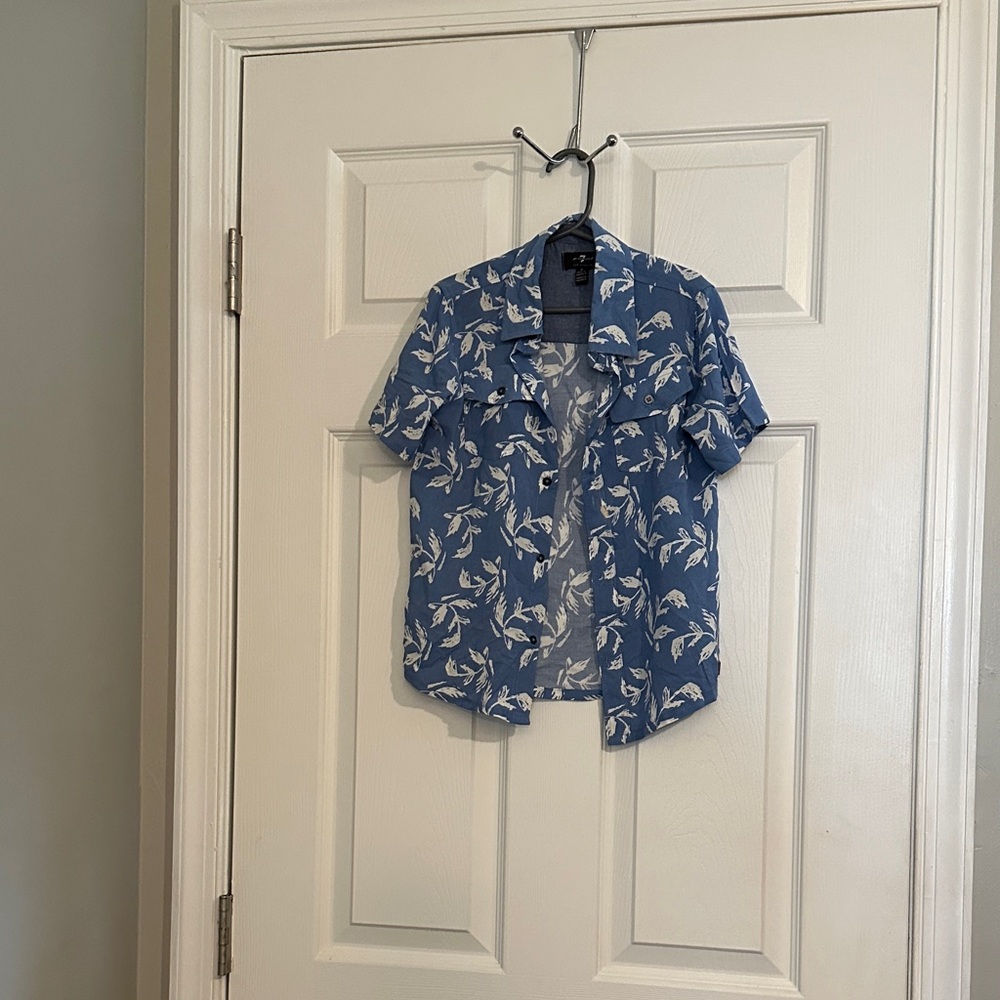 7 For All Mankind Kids Blue and White Button Down Shirt